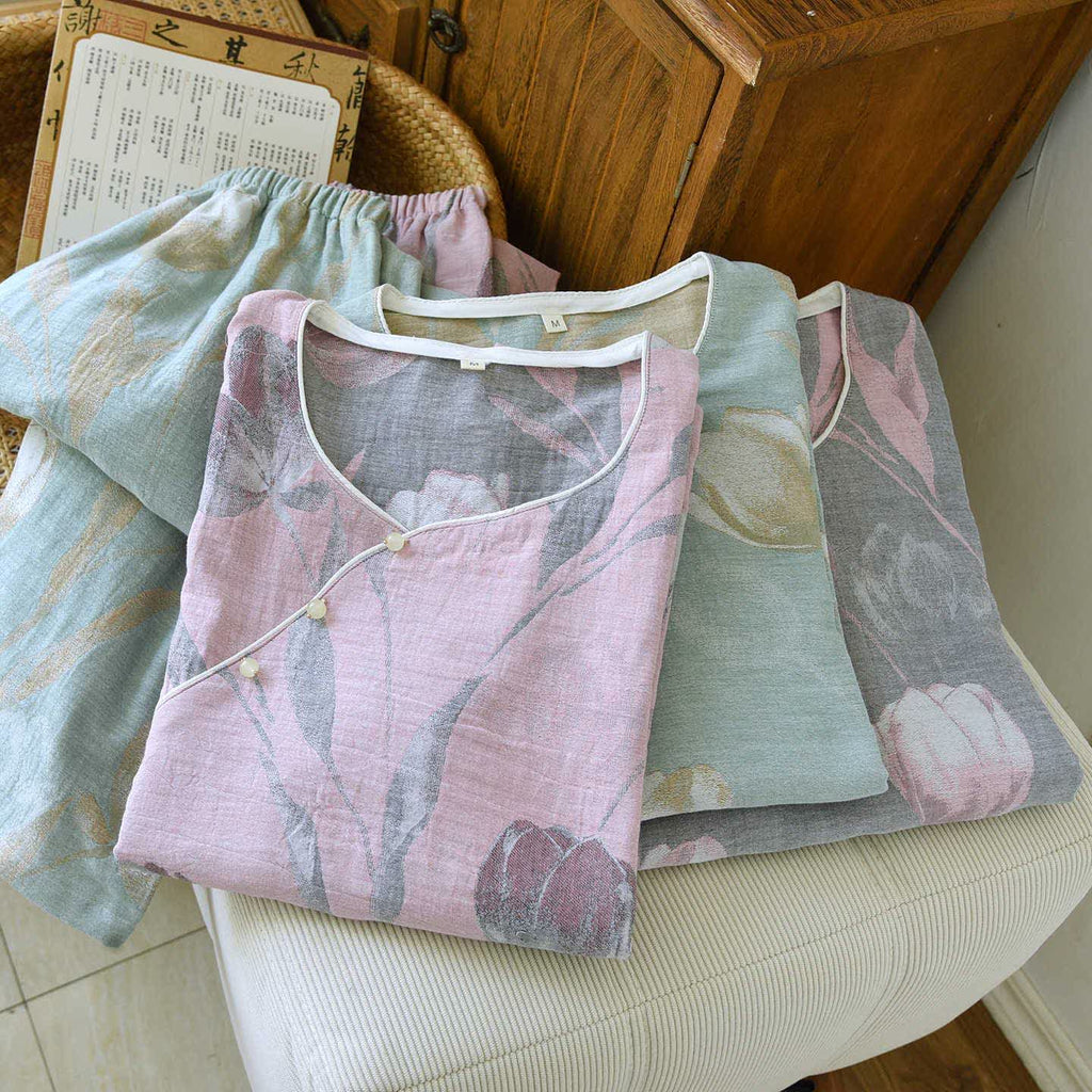 Tulip Cotton Gauze Jacquard Loungewear Set
