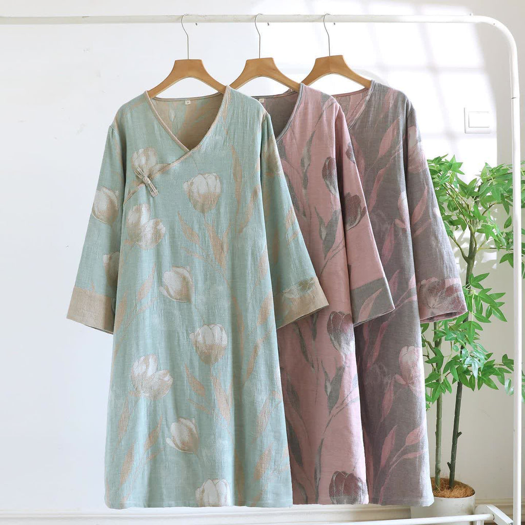 Tulip Natural Cotton Gauze Jacquard Nightdress