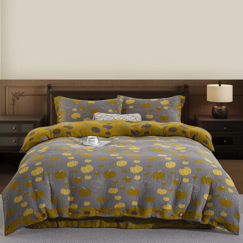 Button Pumpkin Cotton Gauze Bedding Set (4PCS)