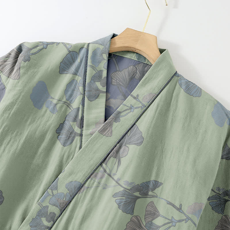 Ginkgo Leaf Organic Cotton Kimono Loungewear