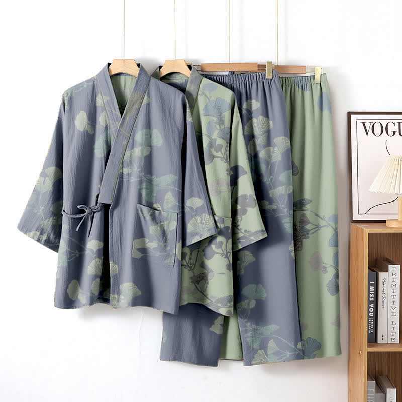 Ginkgo Leaf Organic Cotton Kimono Loungewear