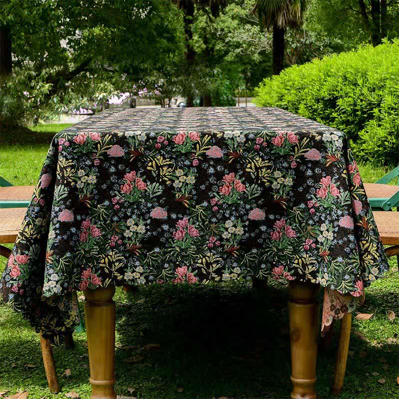 Retro Floral Branch Scalloped Edge Tablecloth