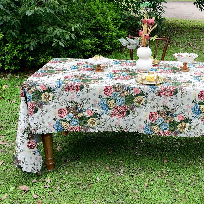Colorful Rose Scalloped Edge Tablecloth
