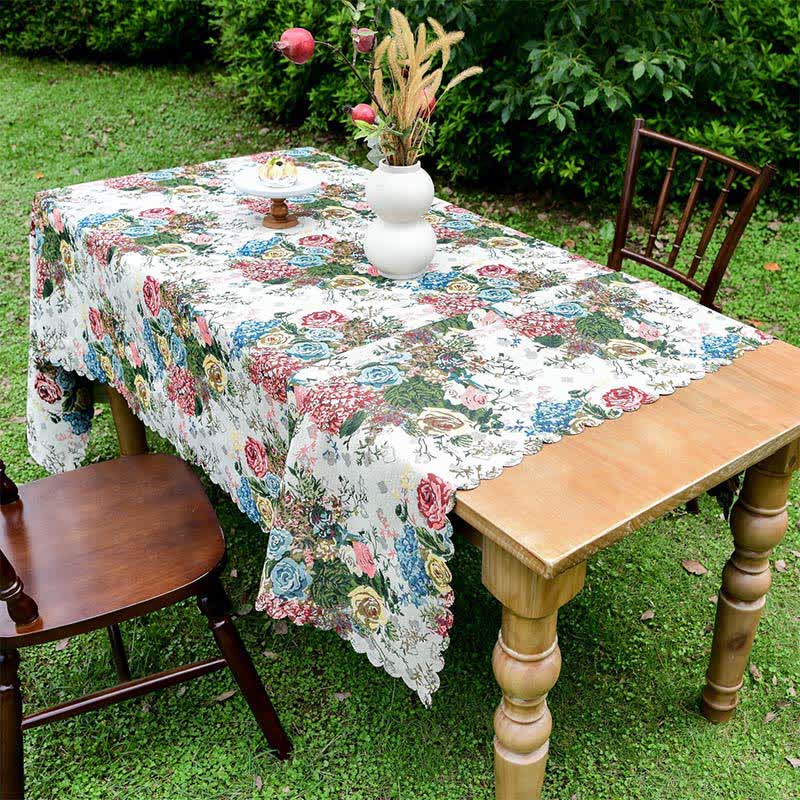Colorful Rose Scalloped Edge Tablecloth