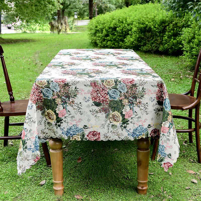 Colorful Rose Scalloped Edge Tablecloth
