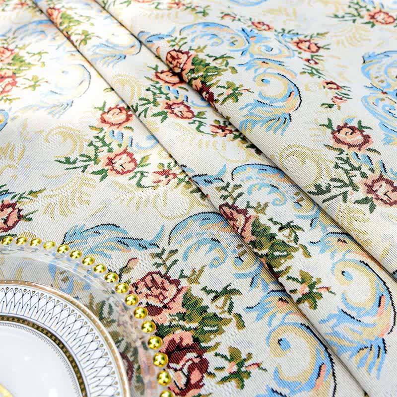 Elegant Floral Scalloped Edge Tablecloth