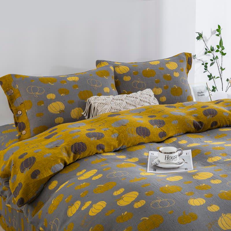 Button Pumpkin Cotton Gauze Bedding Set (4PCS)