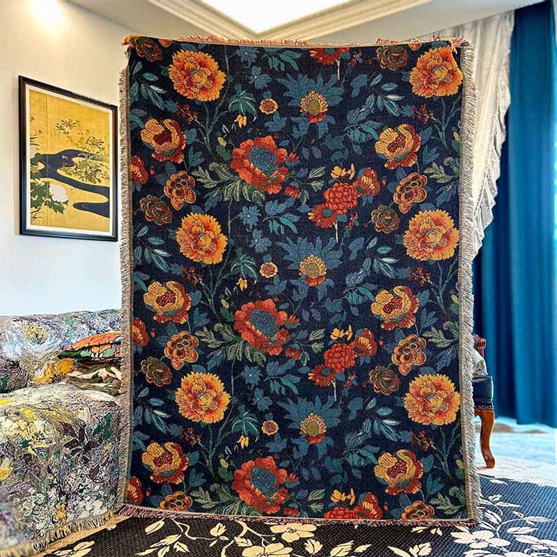 Retro Yellow Floral Sofa Throw Blanket