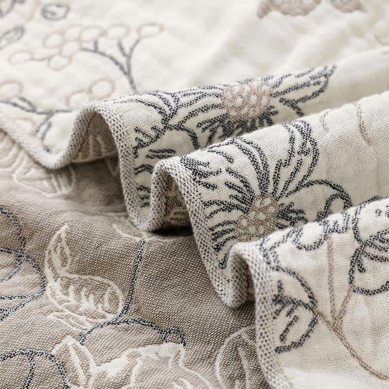 Pastel Floral Cotton Gauze Tassel Quilt