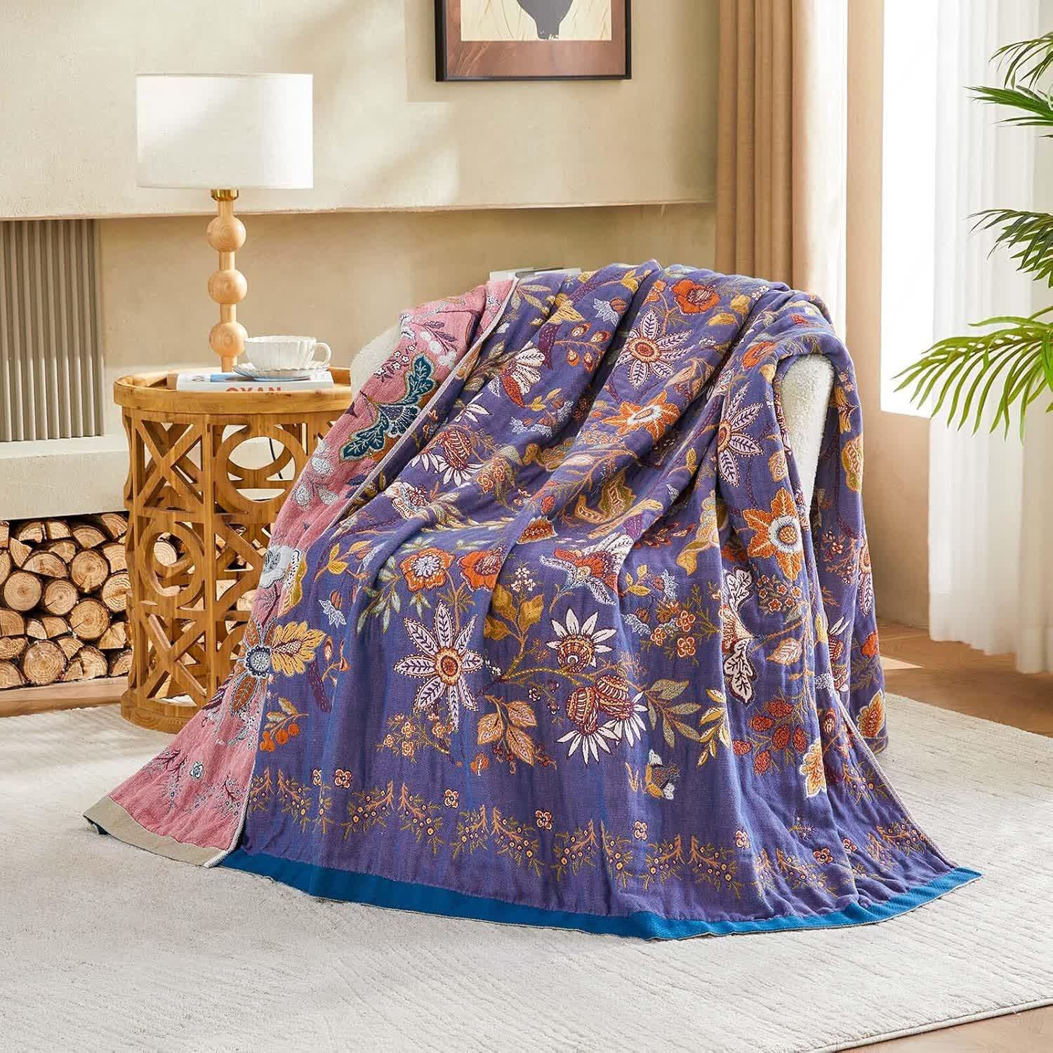 Purple Floral Muslin Cotton Gauze Quilt