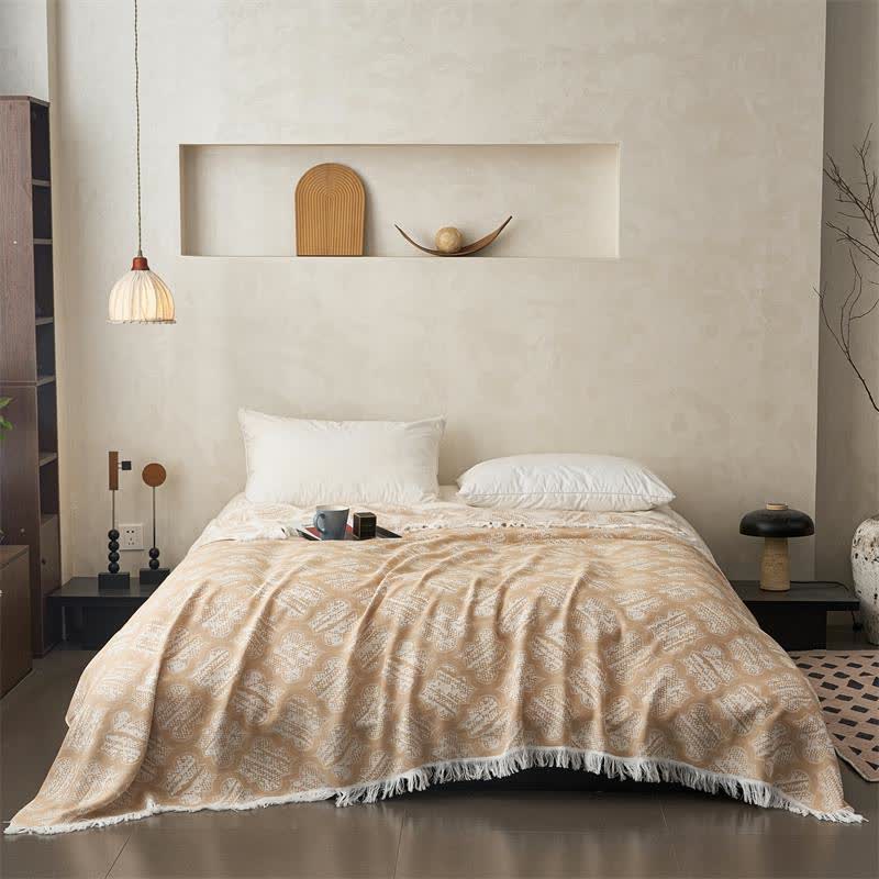 Retro Pattern Reversible Cotton Tassel Quilt