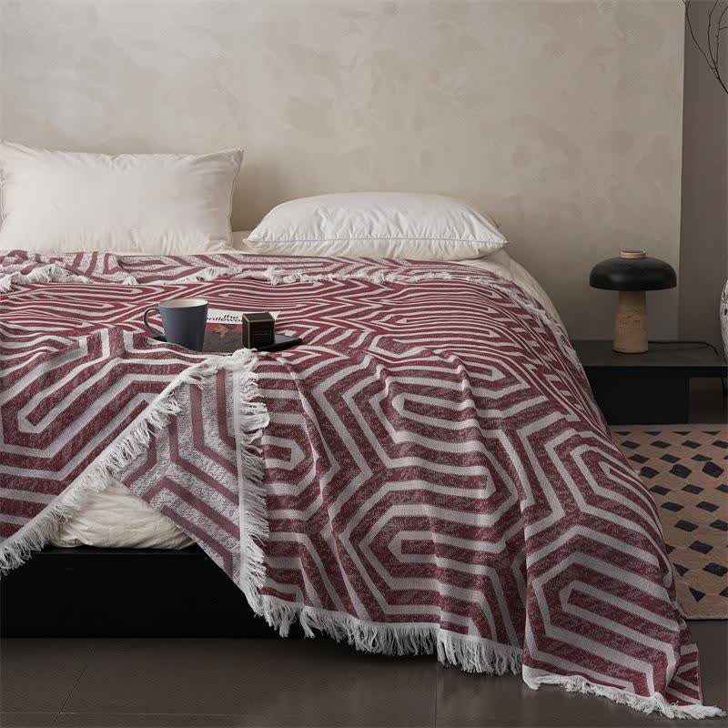 Plaid Jacquard Reversible Cotton Tassel Quilt