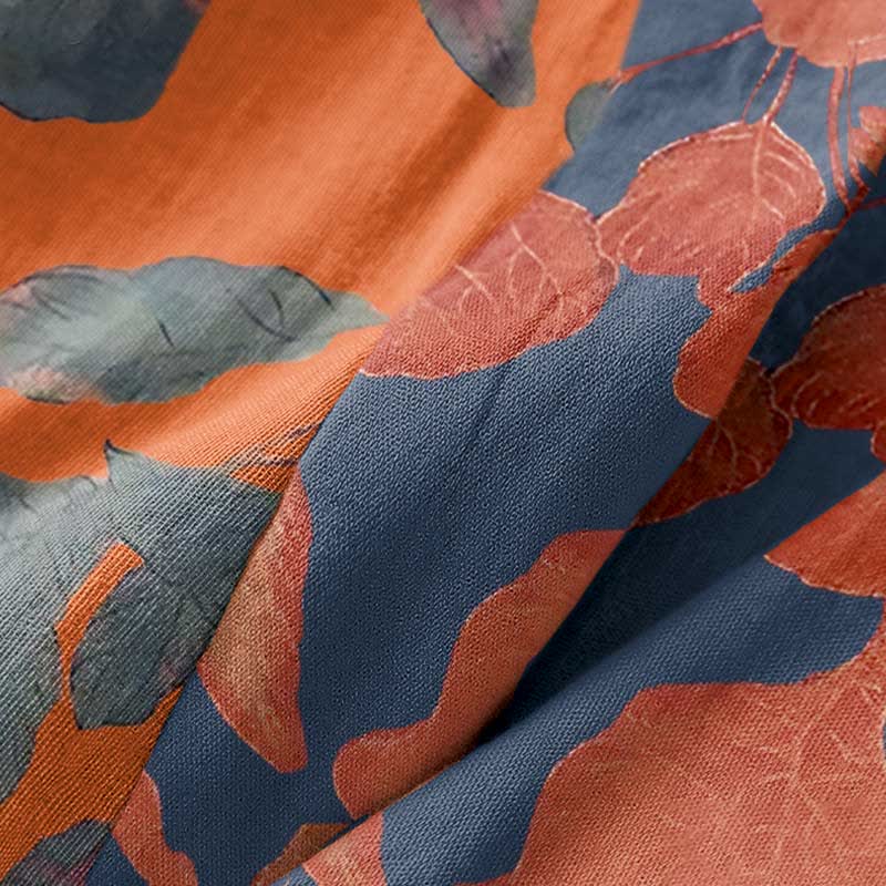 Botanical Leaf Cotton Gauze Kimono Robe