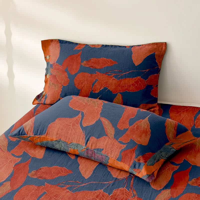 Botanical Leaf Cotton Gauze Jacquard Bedspread