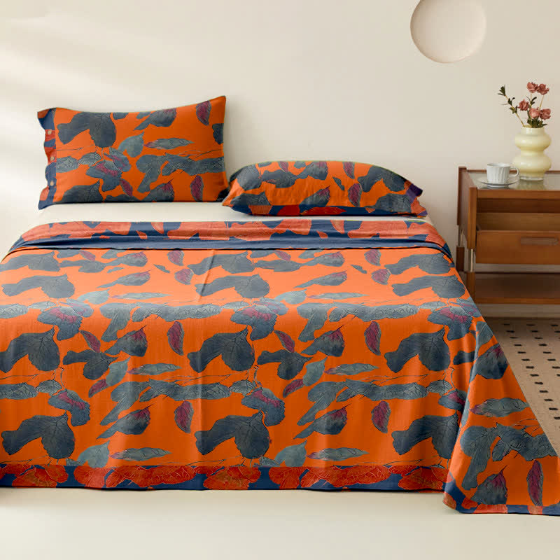 Botanical Leaf Cotton Gauze Jacquard Bedspread