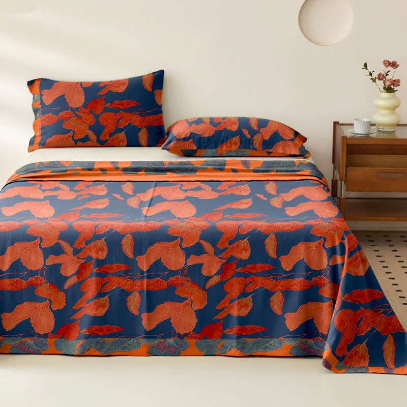 Botanical Leaf Cotton Gauze Jacquard Bedspread