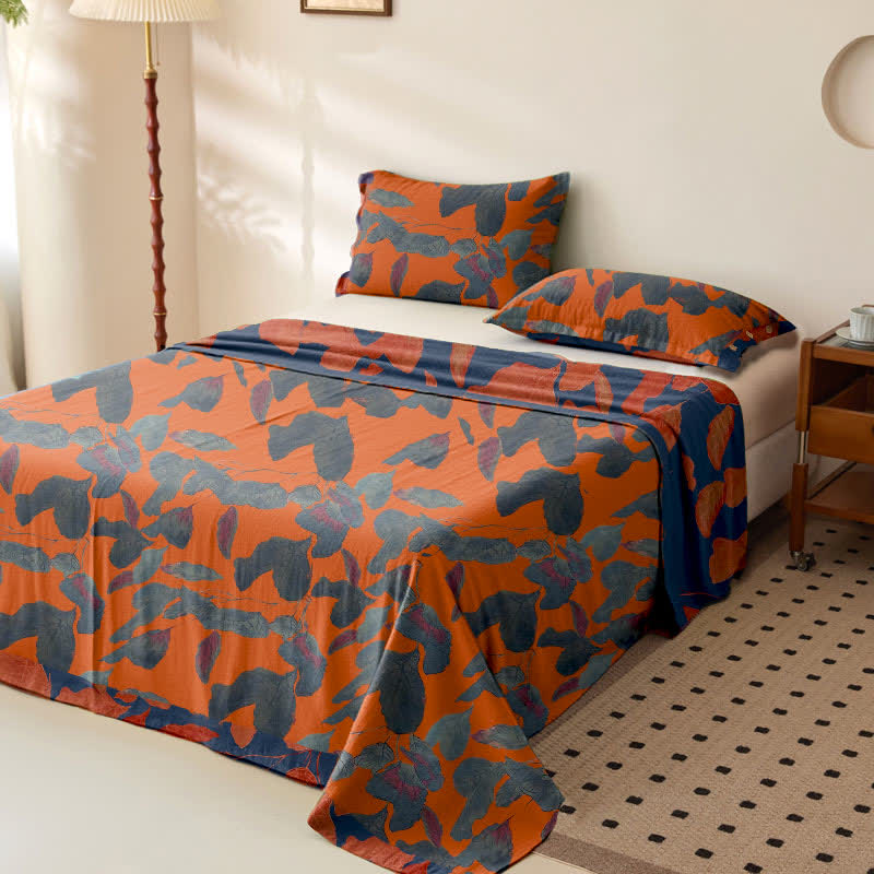 Botanical Leaf Cotton Gauze Jacquard Bedspread