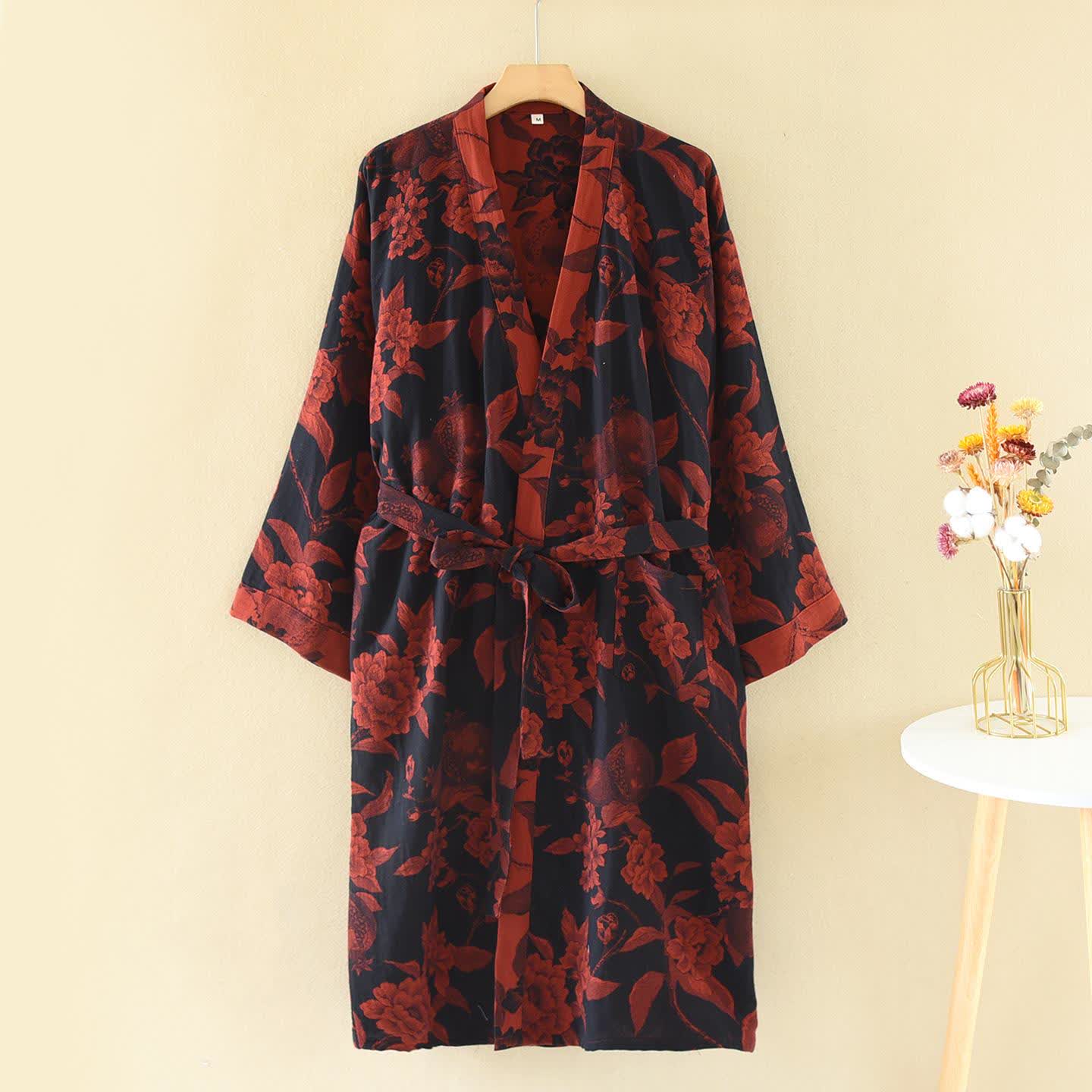 Luxurious Peony Cotton Jacquard Kimono Bathrobe