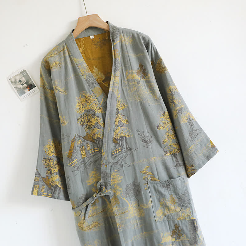 Unisex Landscape Cotton Gauze Bathrobe