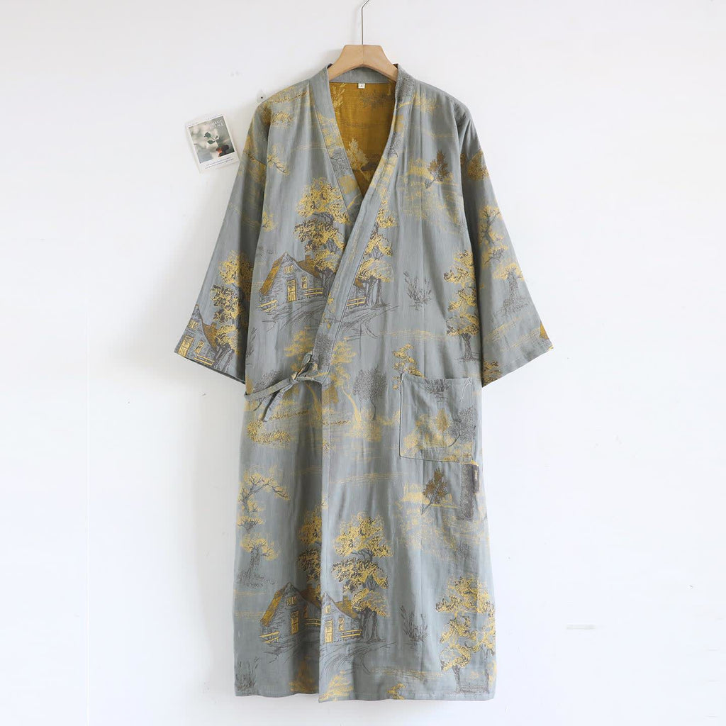 Unisex Landscape Cotton Gauze Bathrobe