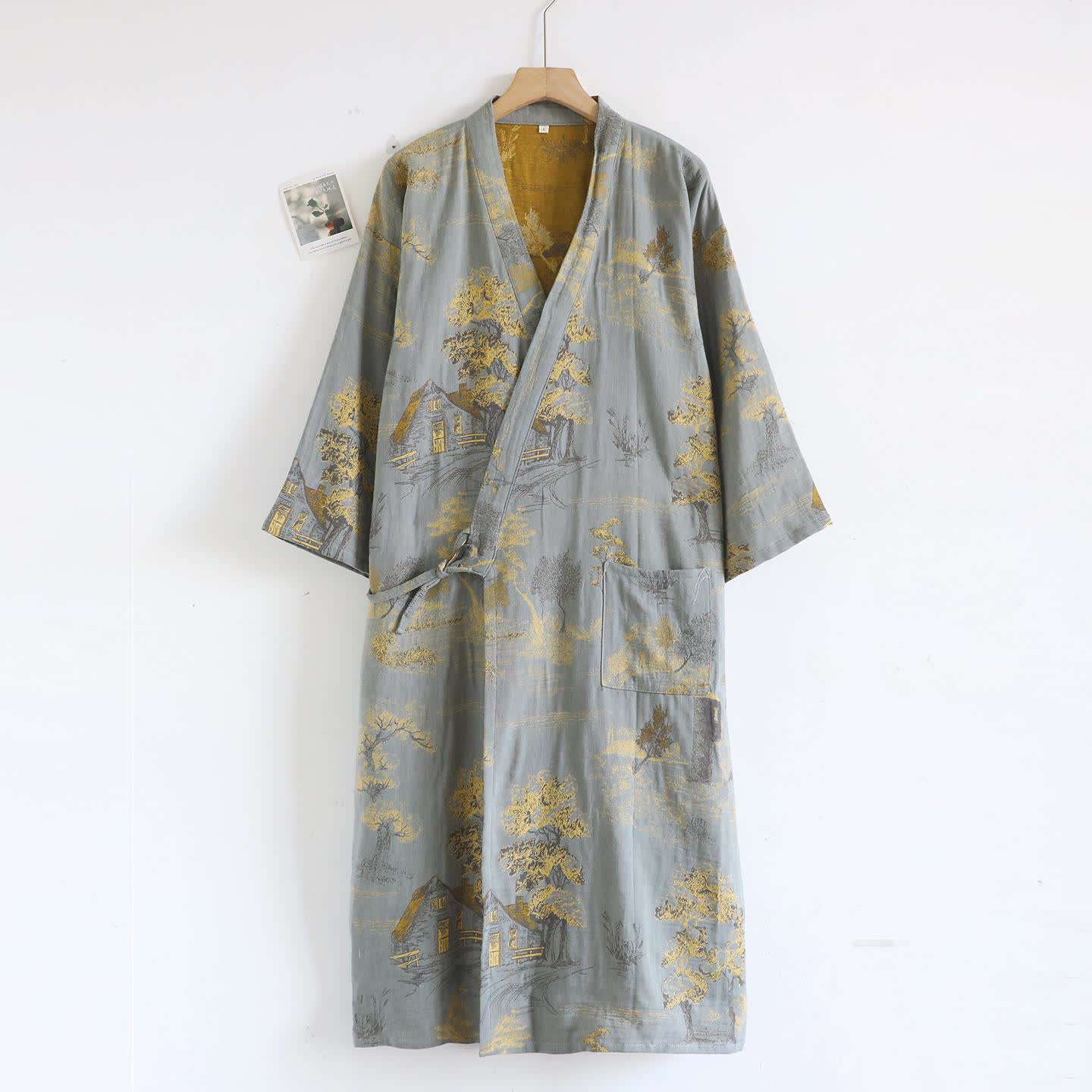 Unisex Landscape Cotton Gauze Bathrobe