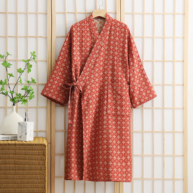 Unisex Geometric Pattern Cotton Pocket Bathrobe