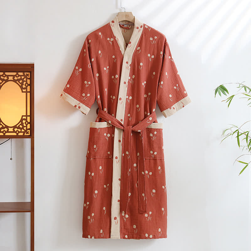 Unisex Tulip Cotton Pocket Kimono Bathrobe