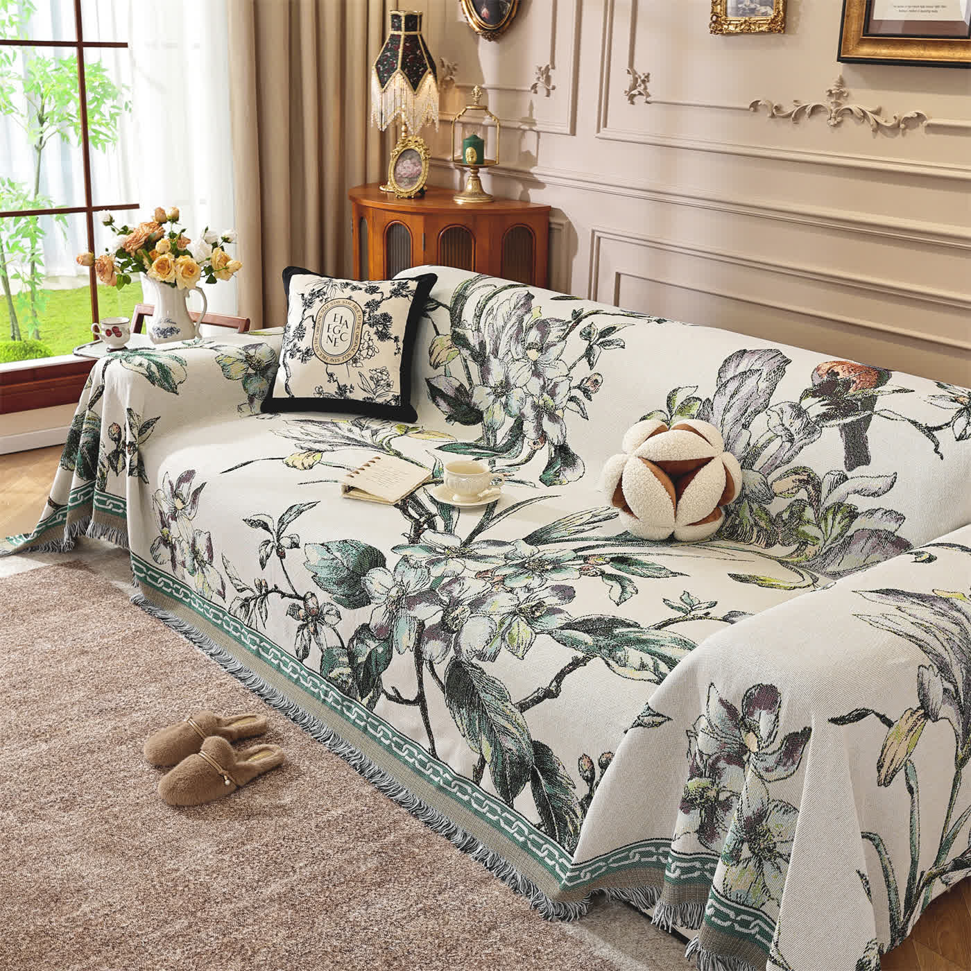 Luxurious Floral Chenille Sofa Throw Blanket