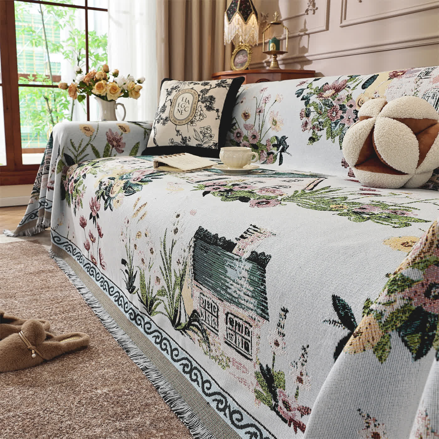 Countryside Town Chenille Sofa Throw Blanket