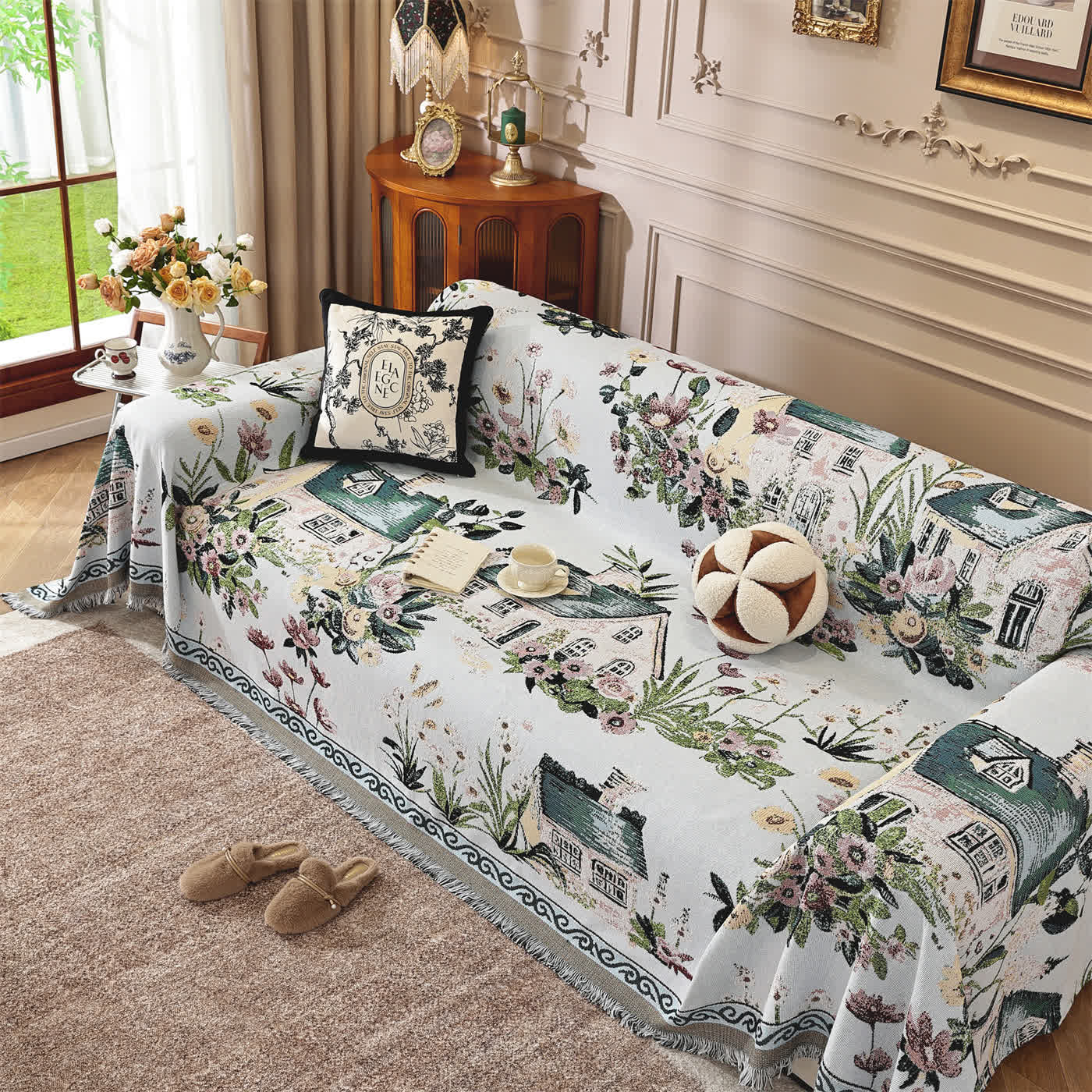 Countryside Town Chenille Sofa Throw Blanket