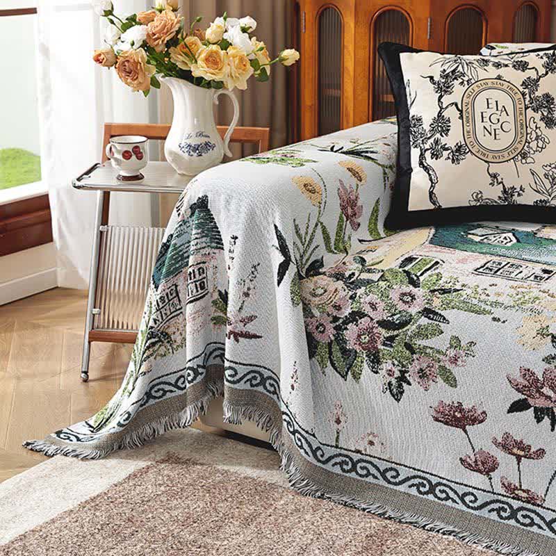 Countryside Town Chenille Sofa Throw Blanket