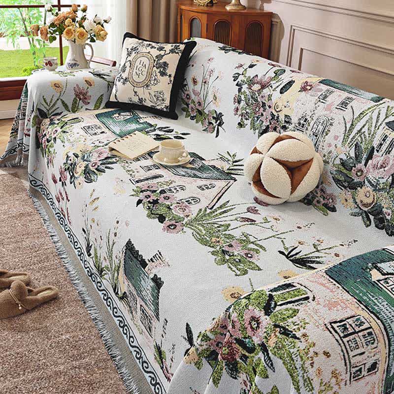 Countryside Town Chenille Sofa Throw Blanket