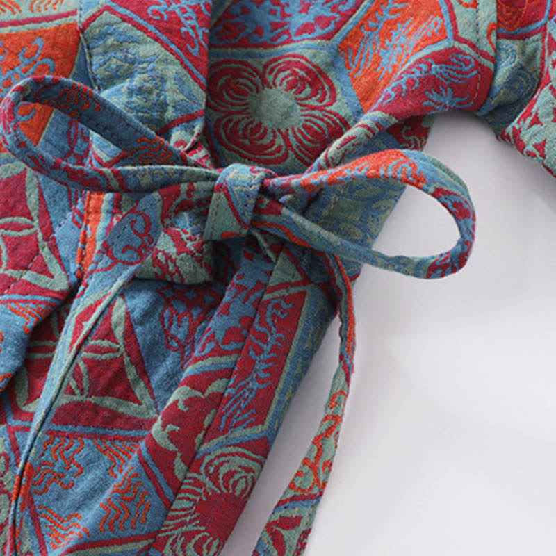 Retro Geometric Diamond Cotton Gauze Bathrobe