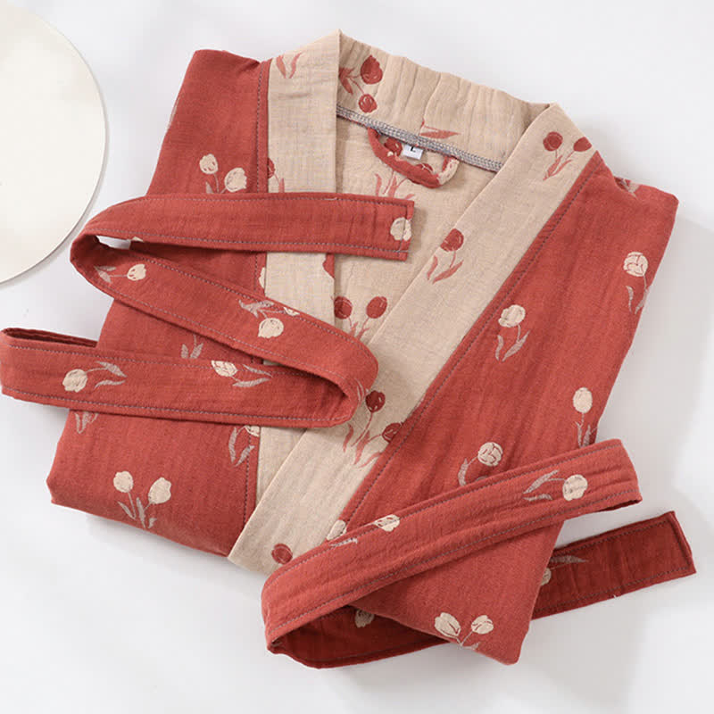 Unisex Tulip Cotton Pocket Kimono Bathrobe