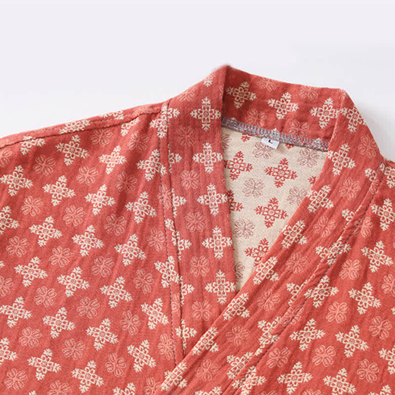 Unisex Geometric Pattern Cotton Pocket Bathrobe