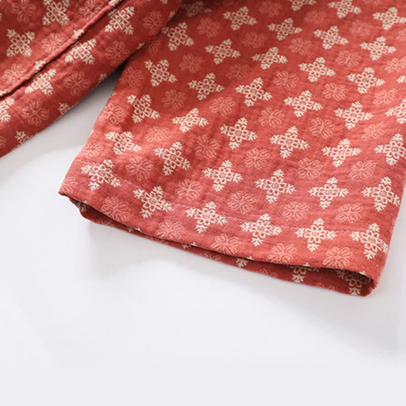 Unisex Geometric Pattern Cotton Pocket Bathrobe