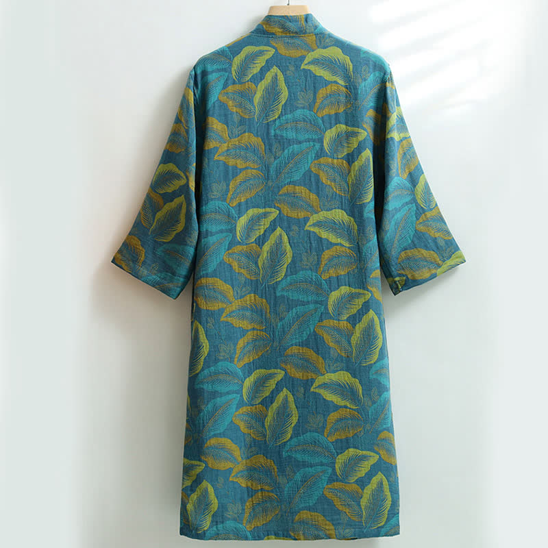 Tropical Leave Cotton Gauze Pocket Bathrobe