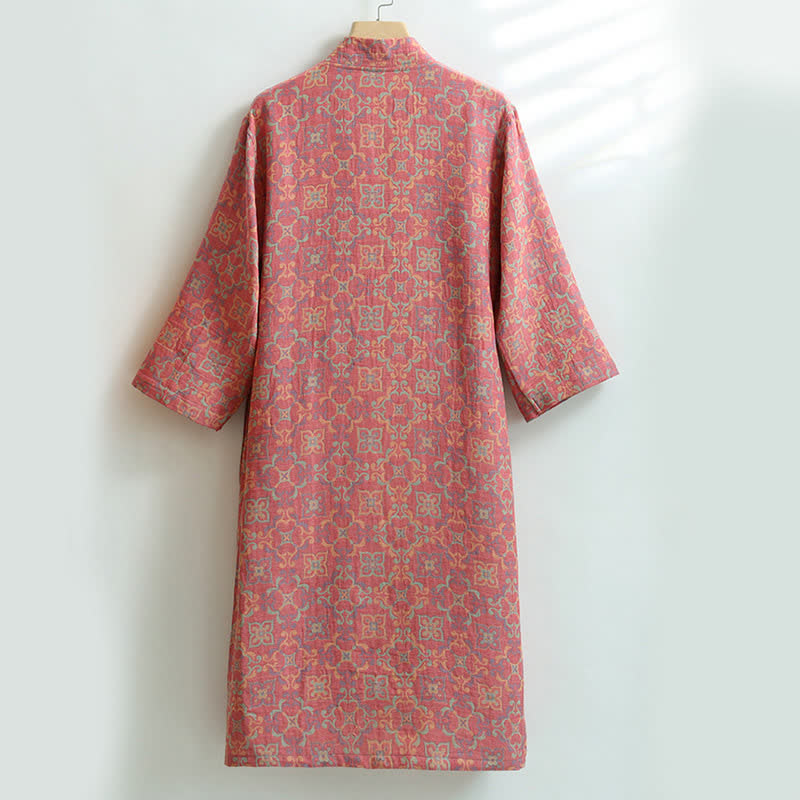 Vintage Floral Cotton Gauze Pocket Bathrobe