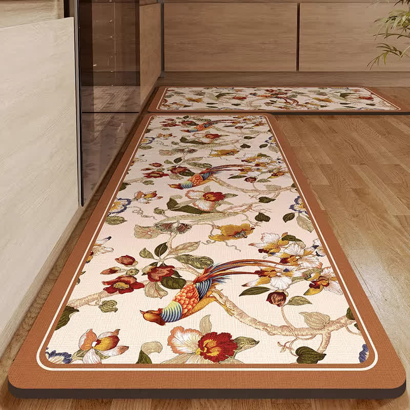 Diatom Mud Floral Bird Water-absorbent Rug