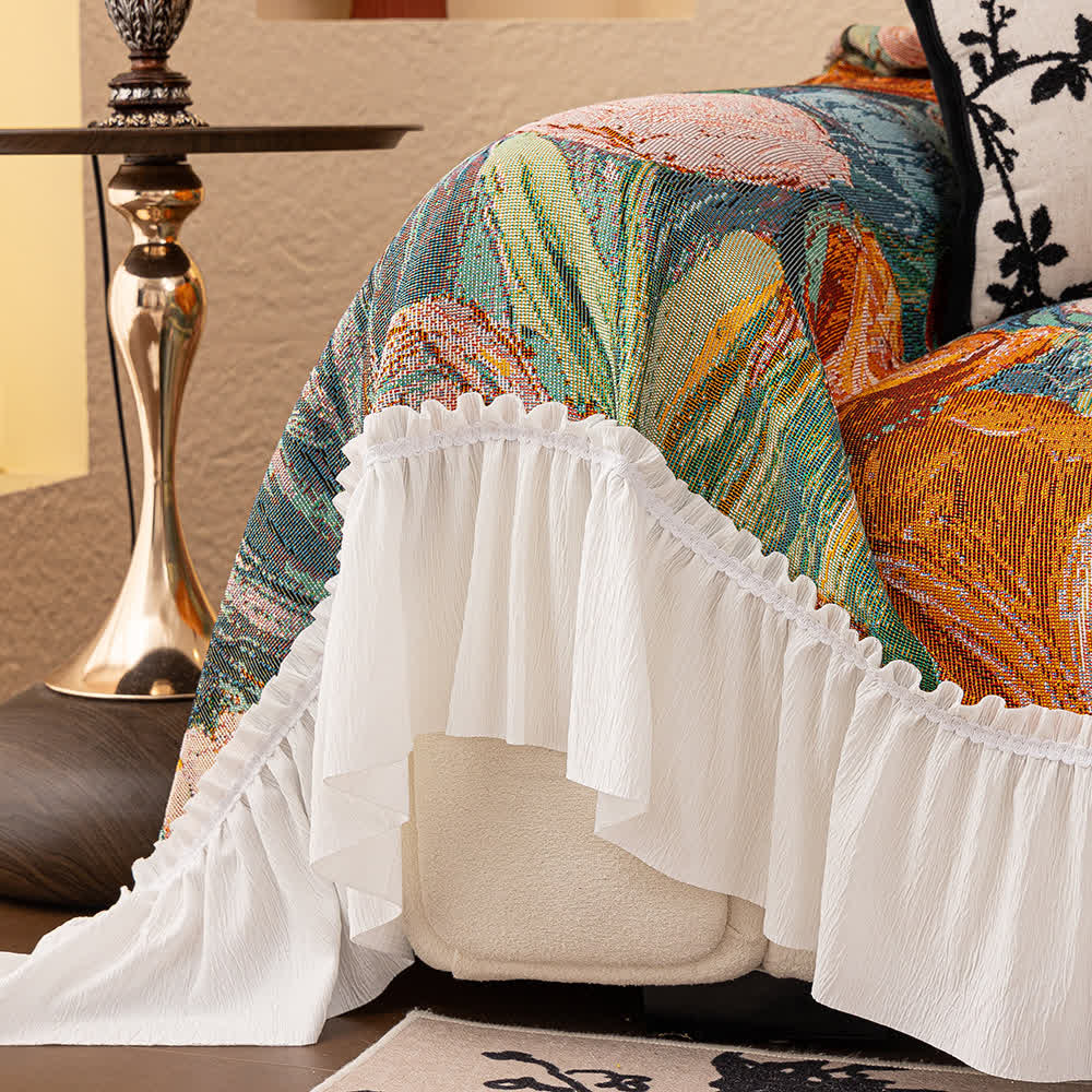 Oil Painting Ruffled Sofa Throw Blanket