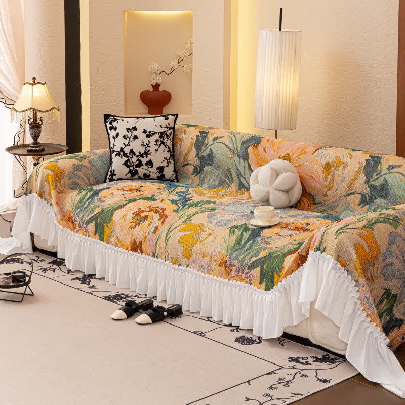 Rustic Style Ruffled Sofa Throw Blanket