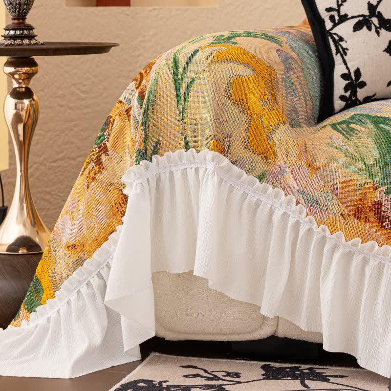 Rustic Style Ruffled Sofa Throw Blanket