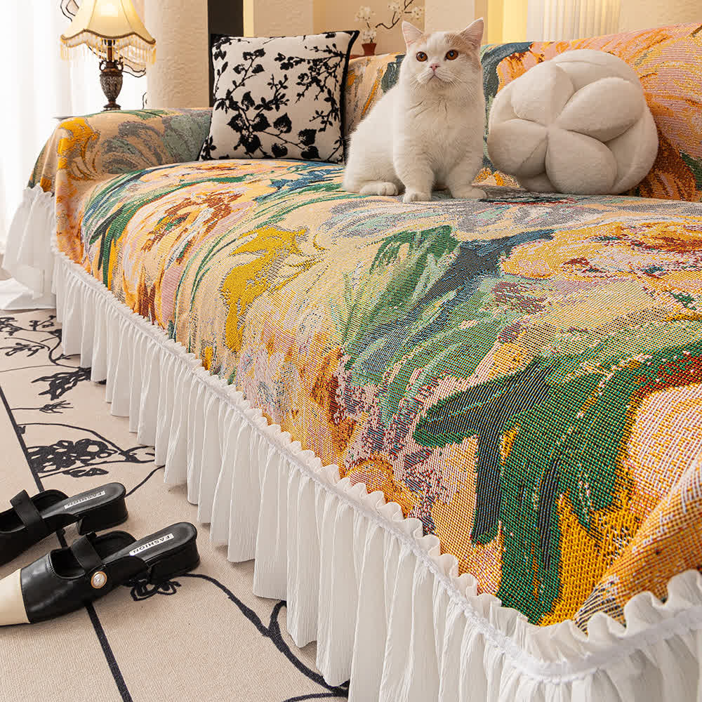 Rustic Style Ruffled Sofa Throw Blanket