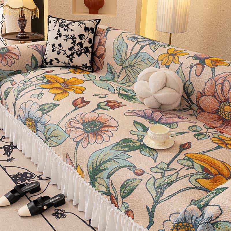 Branch Floral Ruffled Sofa Throw Blanket