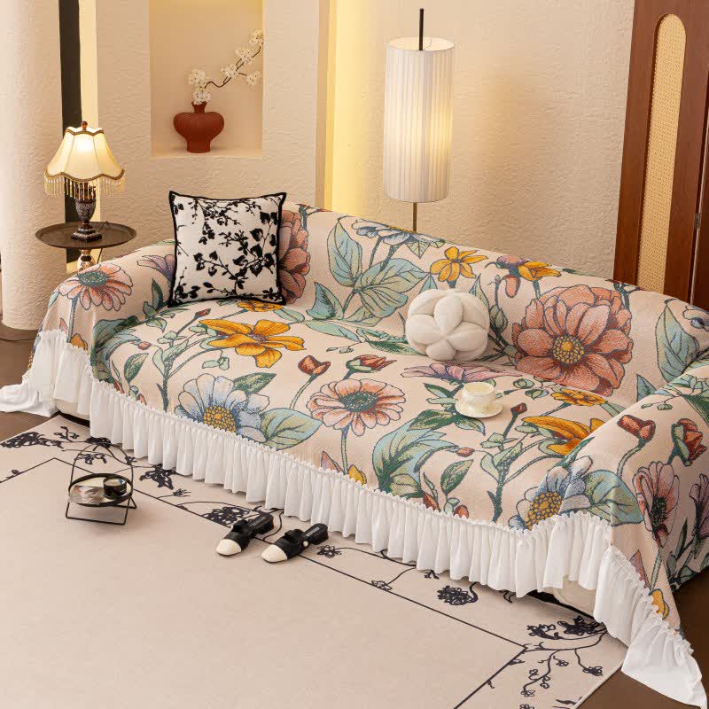 Branch Floral Ruffled Sofa Throw Blanket