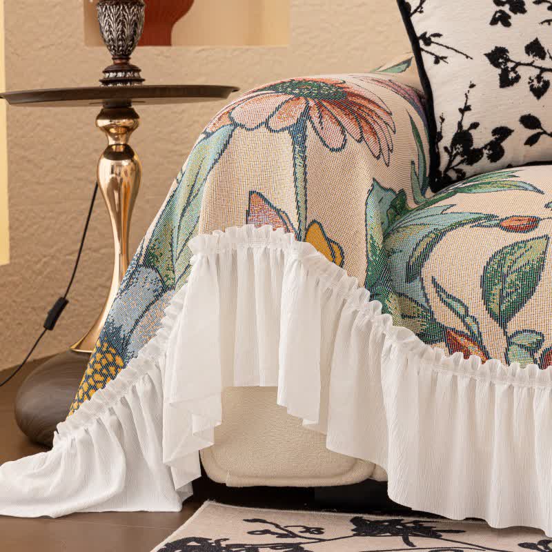Branch Floral Ruffled Sofa Throw Blanket