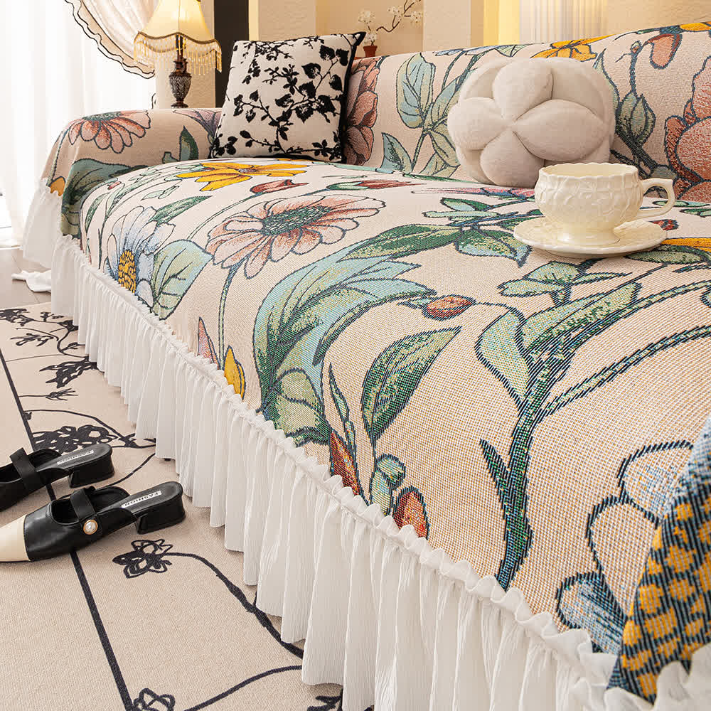 Branch Floral Ruffled Sofa Throw Blanket