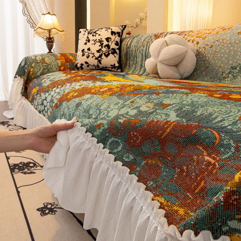 Artistic Forest Ruffled Sofa Throw Blanket