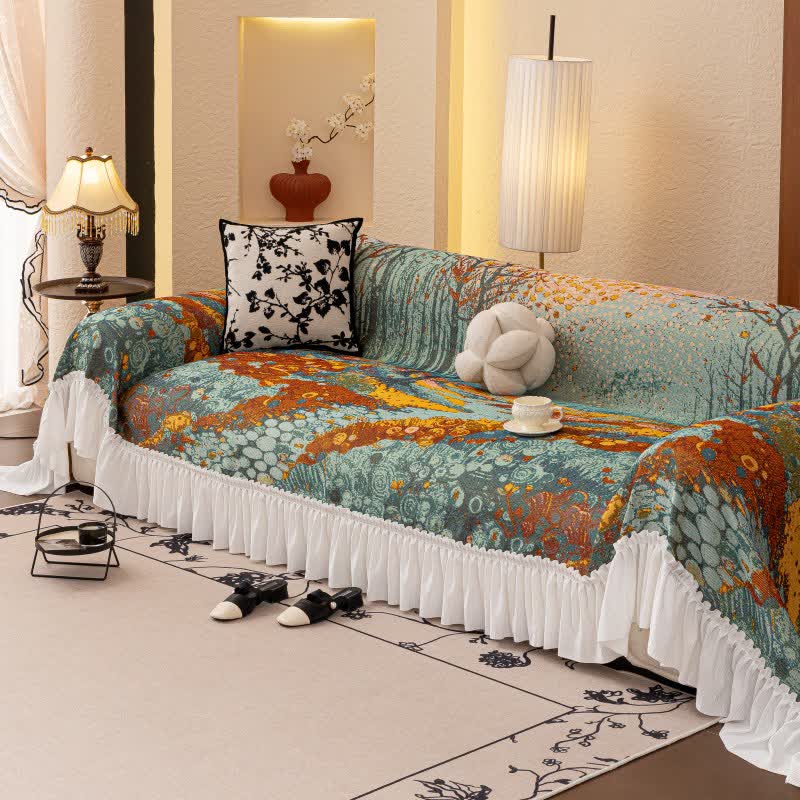 Artistic Forest Ruffled Sofa Throw Blanket
