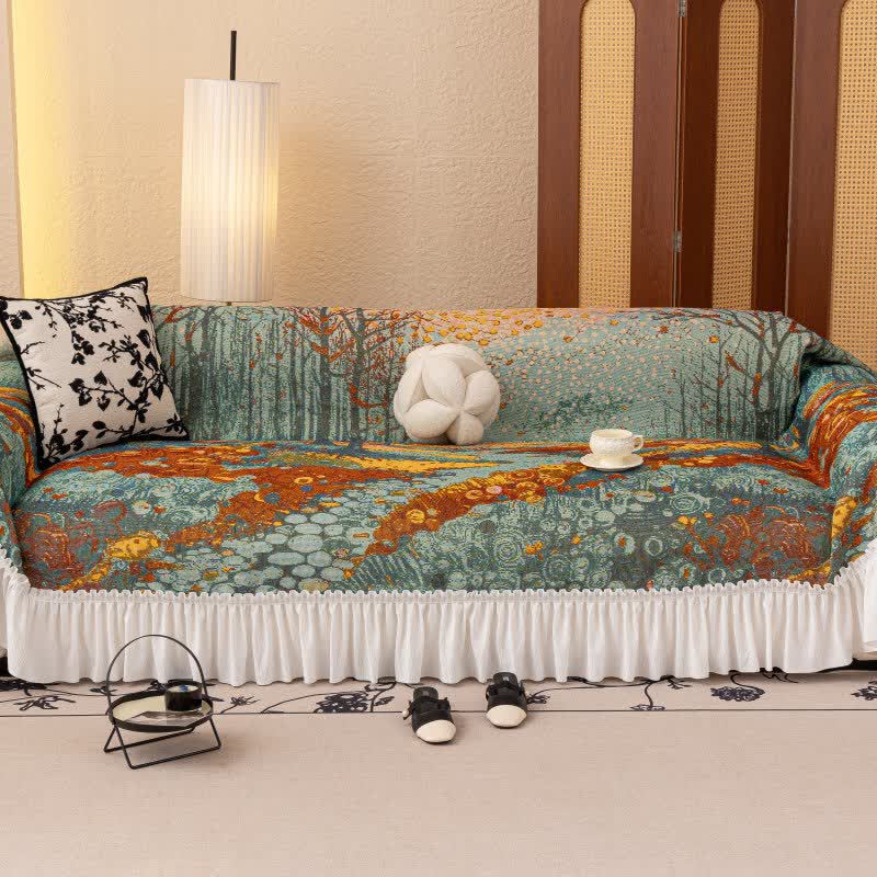 Artistic Forest Ruffled Sofa Throw Blanket